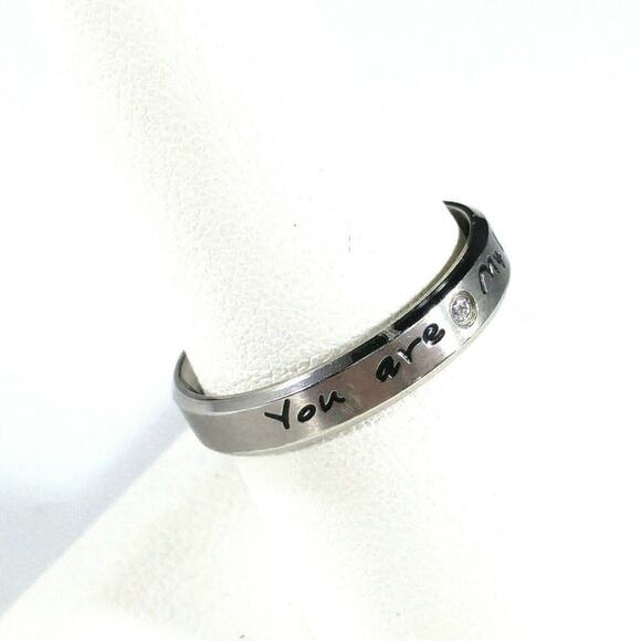 "You are my Love" CZ Stainless Steel Ring Wedding Anniversary Promise US Size 8 - Picture 6 of 11